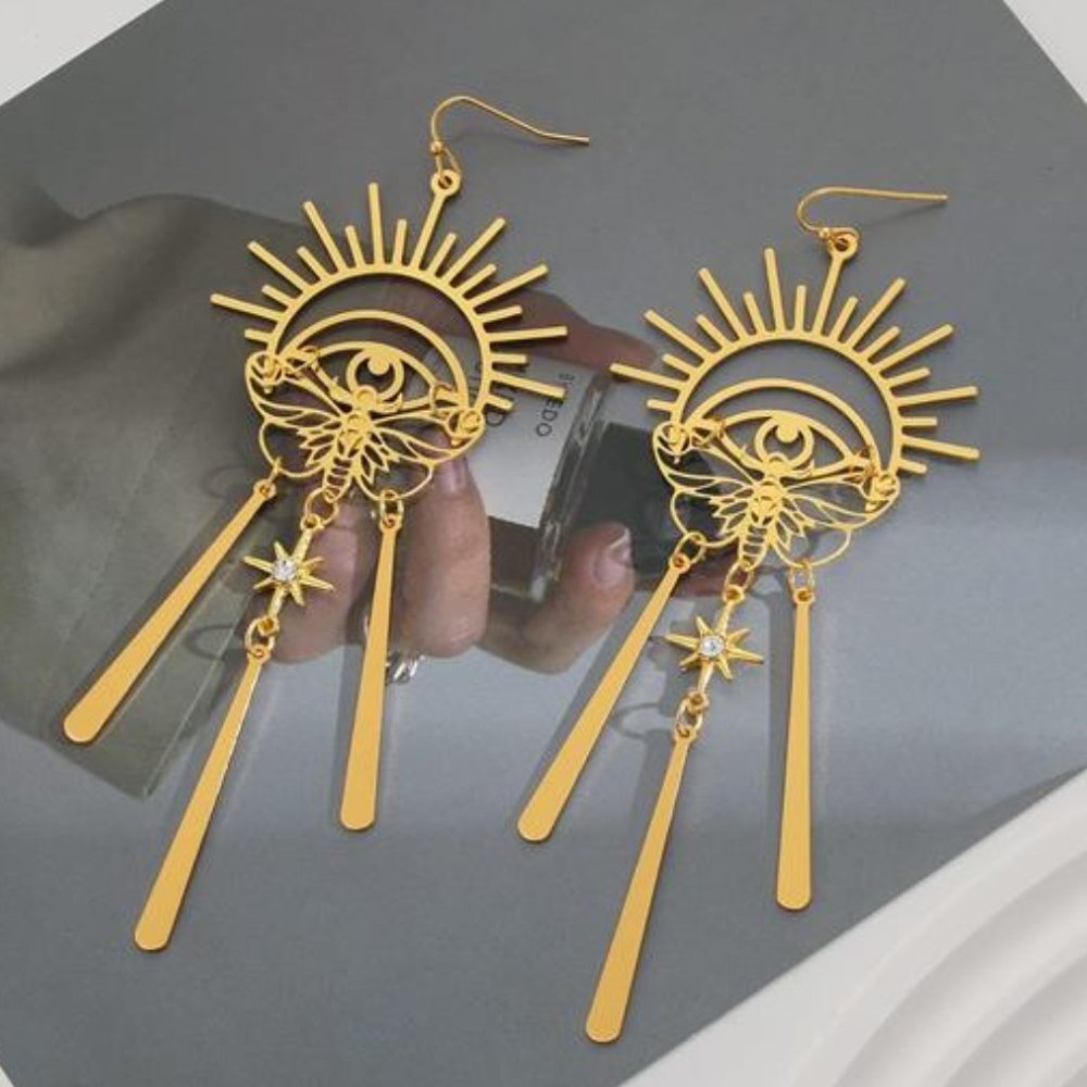 Gold Evil Eye Butterfly Star Drop Statement Earrings Gothic Boho Dangle Earrings